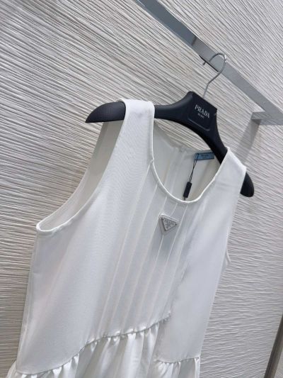 Prada Crew Neck Sleeveless Dress in White