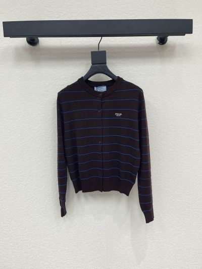 Prada Embroidered Button-Front Cardigan in Navy and White