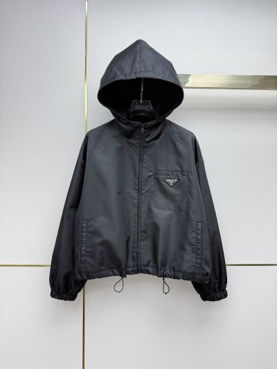 Prada Hooded Drawstring Coat in Navy