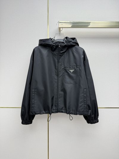 Prada Hooded Drawstring Coat in Navy