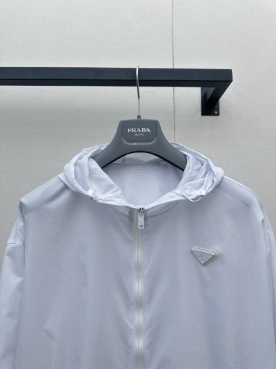 Prada Hooded Long Sleeve Jacket in White