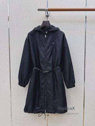 Prada Hooded Longline Coat in Navy