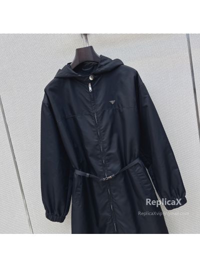 Prada Hooded Longline Coat in Navy