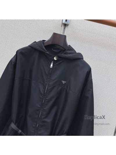 Prada Hooded Longline Coat in Navy