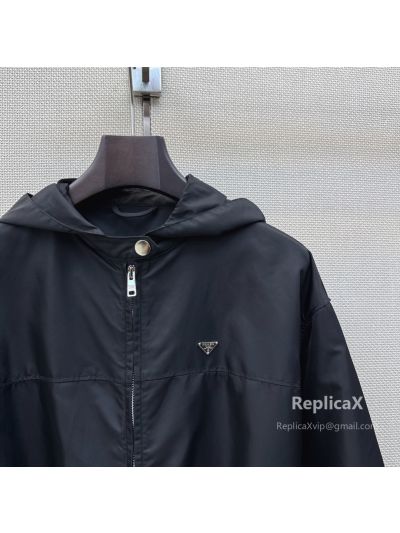 Prada Hooded Longline Coat in Navy