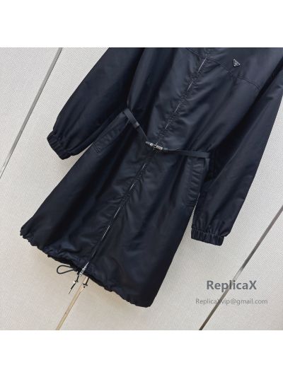 Prada Hooded Longline Coat in Navy
