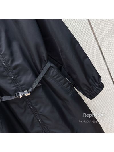 Prada Hooded Longline Coat in Navy