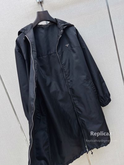 Prada Hooded Longline Coat in Navy