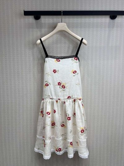 Prada Lace Linen Dress in White
