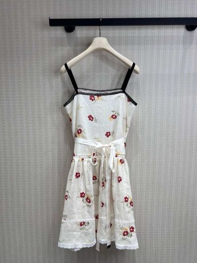 Prada Lace Linen Dress in White