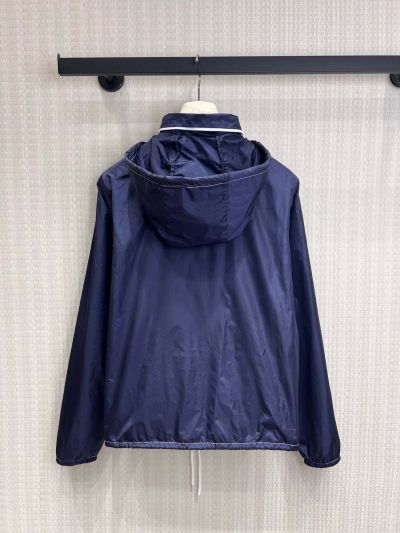 Prada Long Sleeve Contrast-Trim Coat in Navy