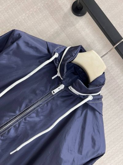 Prada Long Sleeve Contrast-Trim Coat in Navy