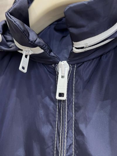 Prada Long Sleeve Contrast-Trim Coat in Navy