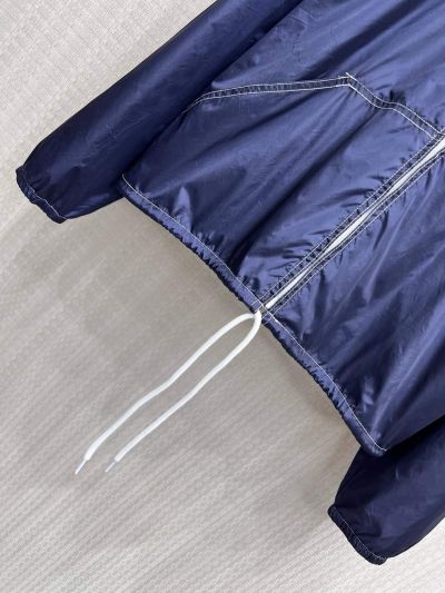 Prada Long Sleeve Contrast-Trim Coat in Navy