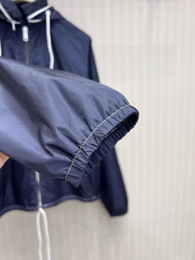 Prada Long Sleeve Contrast-Trim Coat in Navy