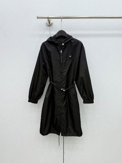 Prada Longline Hooded Coat in Black