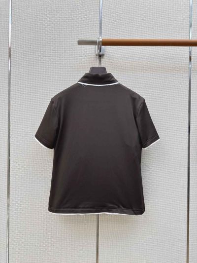 Prada Short Sleeve Contrast-Trim Top in Brown