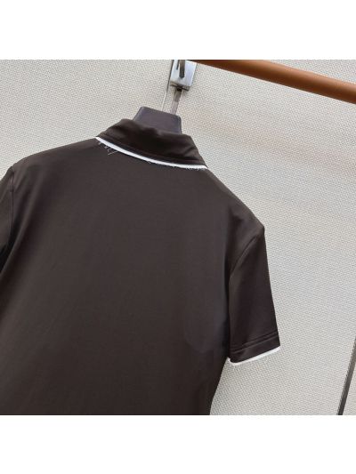 Prada Short Sleeve Contrast-Trim Top in Brown