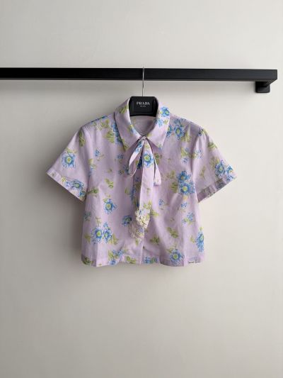 Prada Short Sleeve Lace Shirt in Multicolor