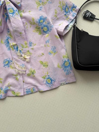 Prada Short Sleeve Lace Shirt in Multicolor