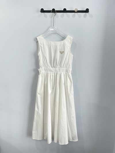 Prada Sleeveless Belted Dress in White