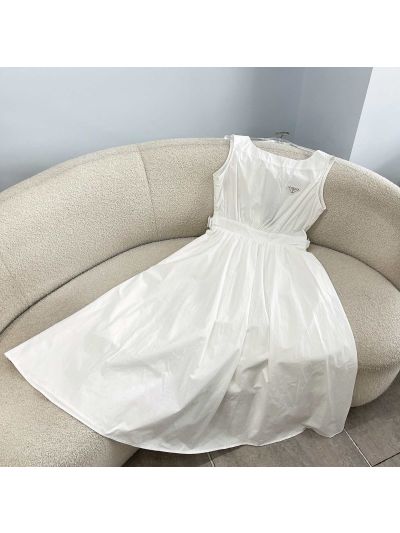 Prada Sleeveless Belted Dress in White