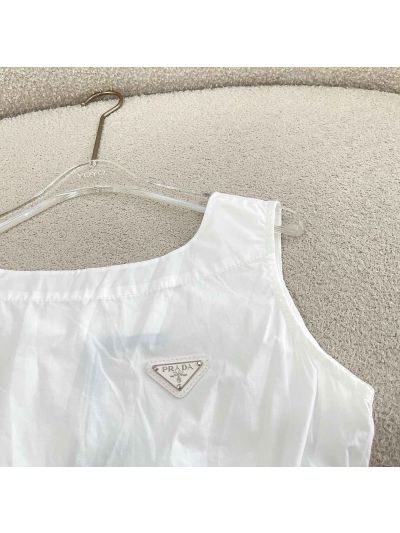 Prada Sleeveless Belted Dress in White