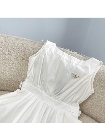 Prada Sleeveless Belted Dress in White