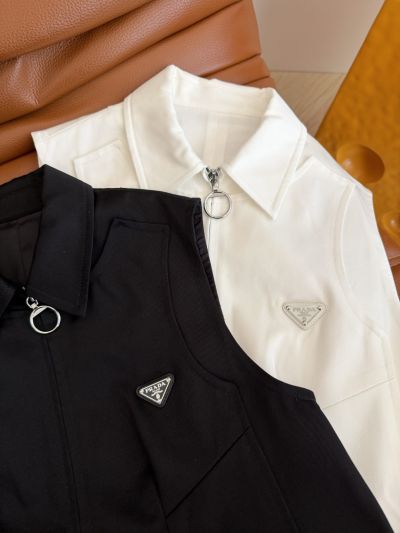 Prada Sleeveless Contrast-Trim Dress in Black and White
