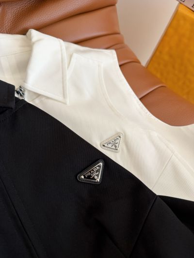 Prada Sleeveless Contrast-Trim Dress in Black and White
