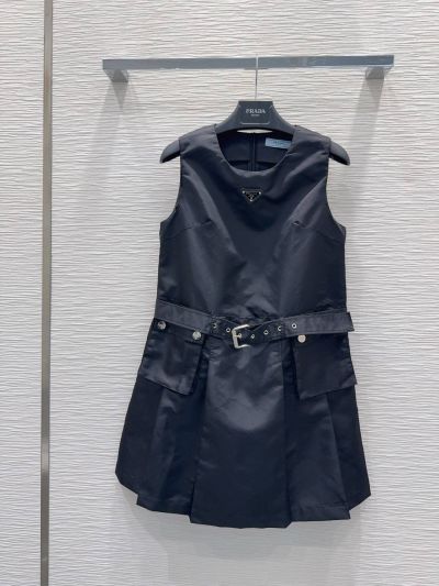 Prada Sleeveless Contrast-Trim Dress in Navy