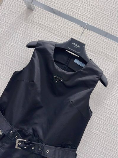 Prada Sleeveless Contrast-Trim Dress in Navy