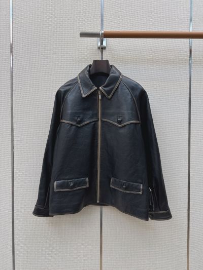 Prada Turn-Down Collar Lambskin Jacket in Navy