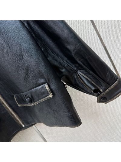 Prada Turn-Down Collar Lambskin Jacket in Navy