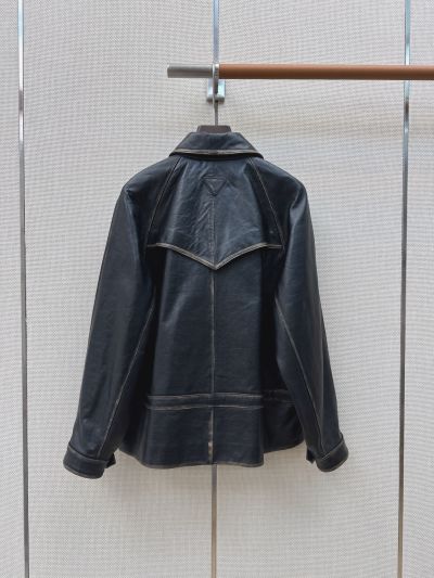 Prada Turn-Down Collar Lambskin Jacket in Navy