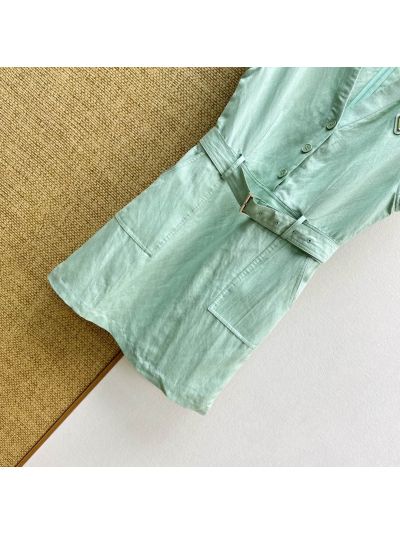 Prada Turn-Down Collar Linen Dress in Light Green