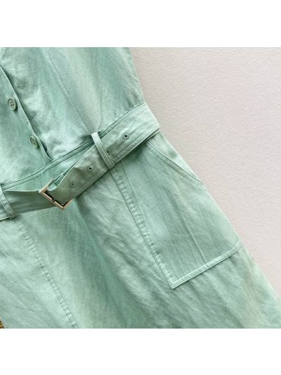 Prada Turn-Down Collar Linen Dress in Light Green
