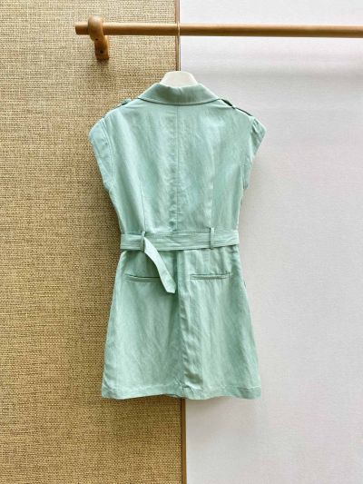 Prada Turn-Down Collar Linen Dress in Light Green