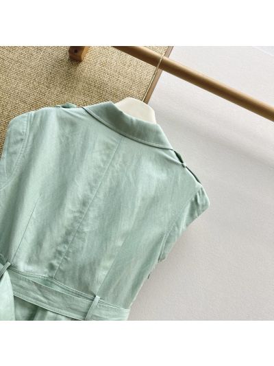 Prada Turn-Down Collar Linen Dress in Light Green