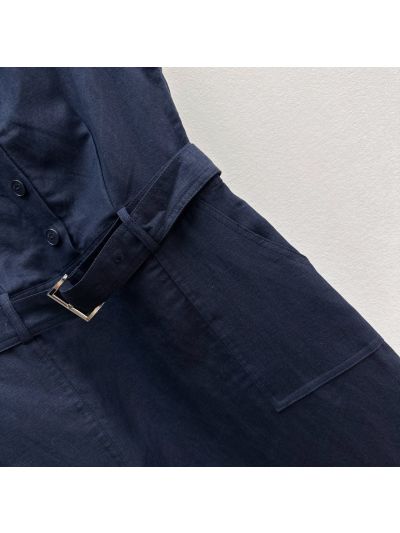 Prada Turn-Down Collar Linen Dress in Navy