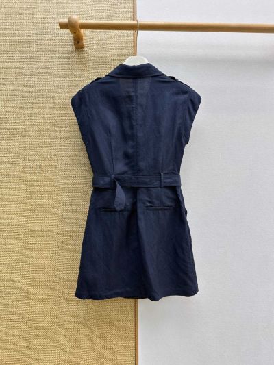 Prada Turn-Down Collar Linen Dress in Navy