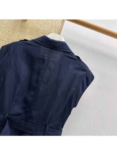 Prada Turn-Down Collar Linen Dress in Navy