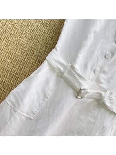 Prada Turn-Down Collar Linen Dress in White