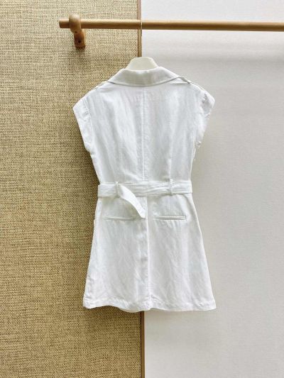 Prada Turn-Down Collar Linen Dress in White