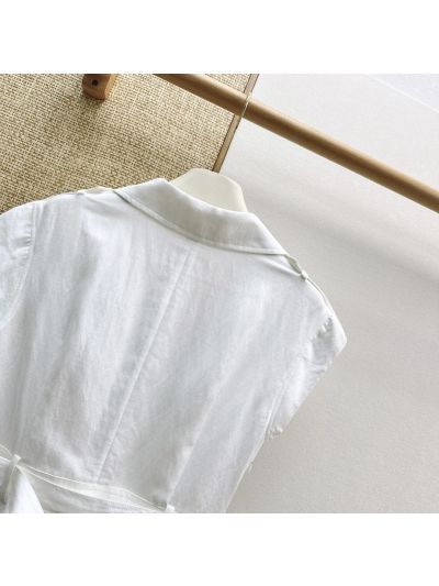 Prada Turn-Down Collar Linen Dress in White