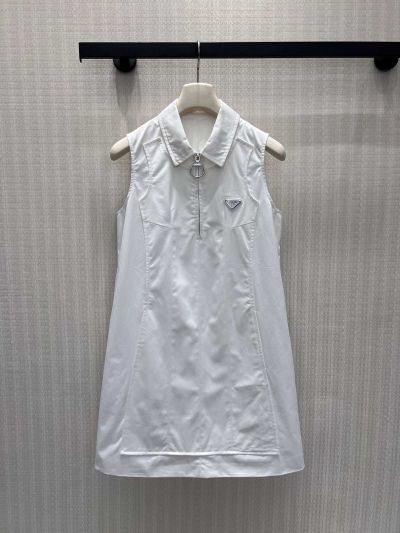Prada Turn-Down Collar Sleeveless Dress in White
