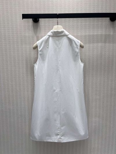 Prada Turn-Down Collar Sleeveless Dress in White