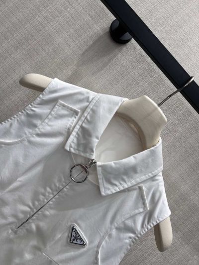 Prada Turn-Down Collar Sleeveless Dress in White