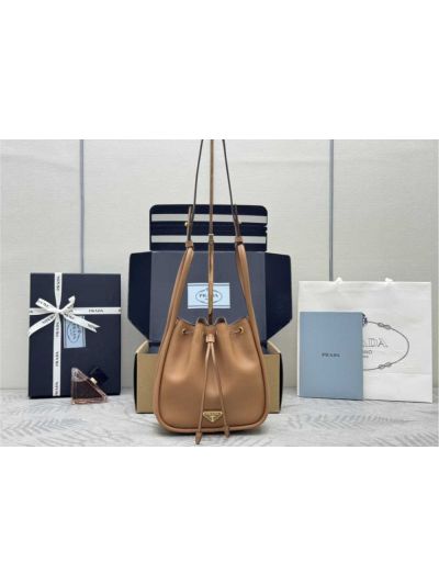Prada Brown Calf Leather Bucket Shoulder Bag 1BE087