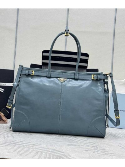 Prada Large Leather Top Handle Bag Light Blue 1BA439